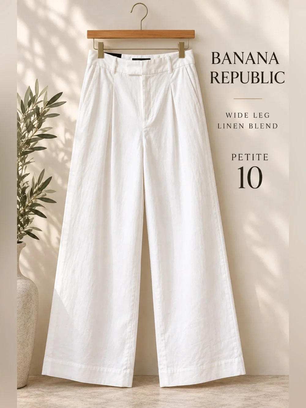 Banana Republic Wide Leg Linen Blend Pants White Petite 10
